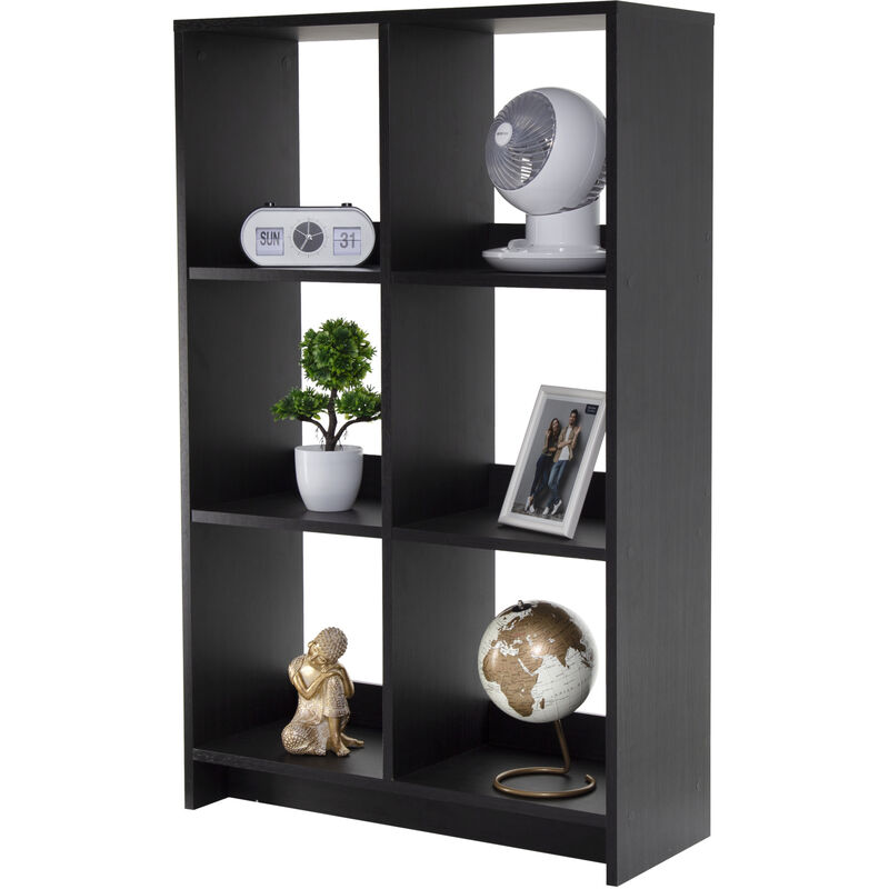 Offenes Regal, Bücherregal, Regal mit 6 Fächern, Trennwand, horizontal & vertikal, Büro, Schlafzimmer, Wohnzimmer - Wood Open Shelf WOS-6 - Schwarze
