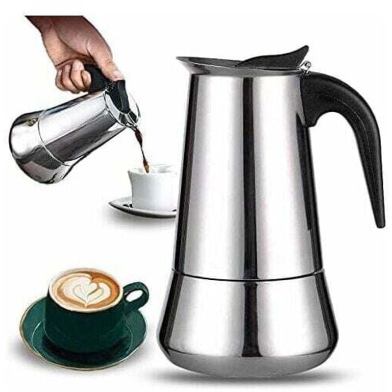 XVX - Italienische Kaffeemaschine für 12 Tassen aus Edelstahl, kompatibel mit allen Herdarten, 12 Tassen