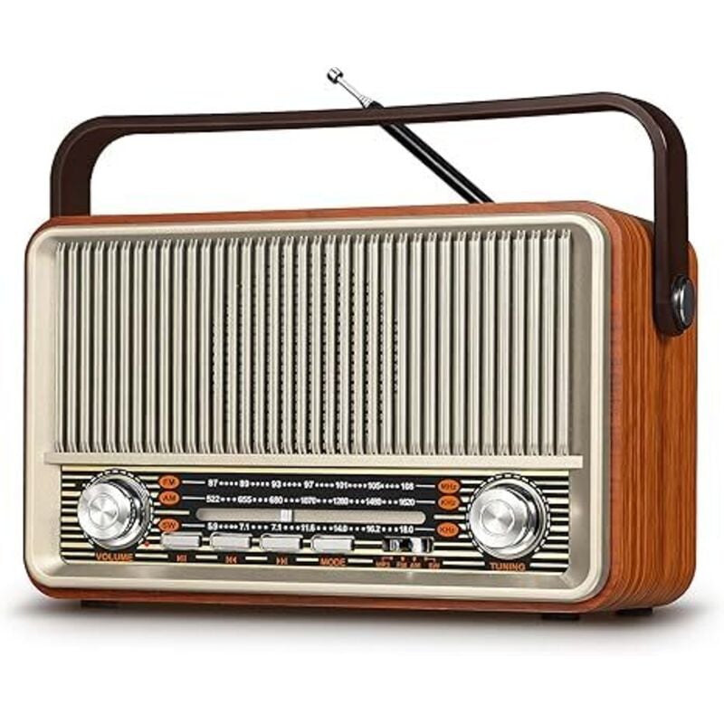 J-120 Retro Vintage Radio mit Bluetooth, Radio Portable AM FM, Transistor Radio Stecker in Wand oder wiederaufladbare batteriebetriebene Radio