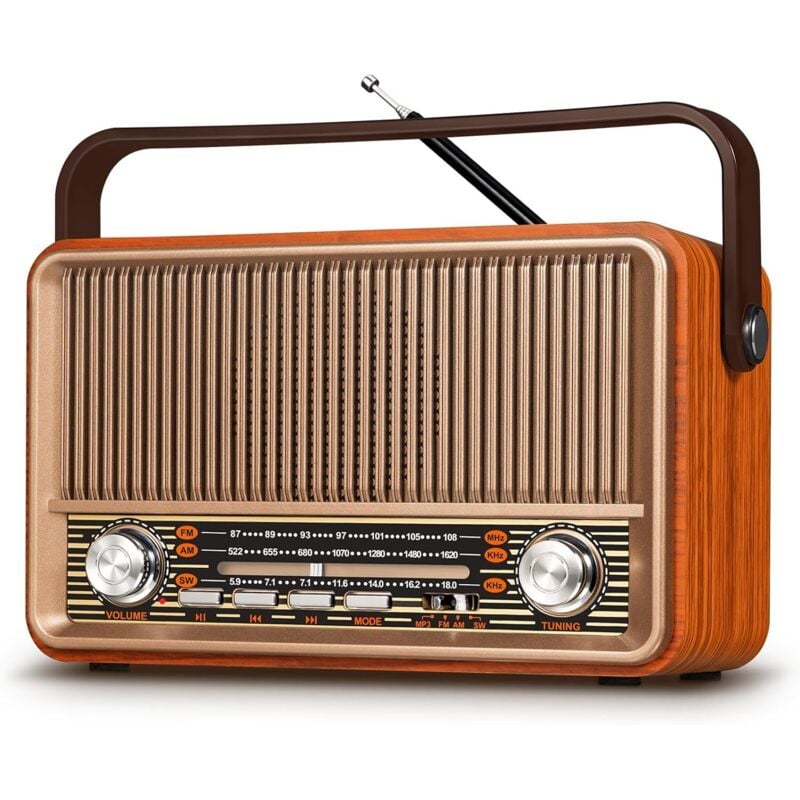 J-120 Vintage-Radio, tragbares AM/FM/SW-Radio mit wiederaufladbarem 1800-mAh-Akku oder Wechselstromversorgung, Bluetooth-Radio, Vintage-Retro-Radio