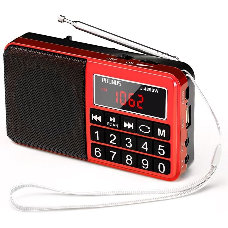J-429 Kleines tragbares Radio, wiederaufladbares AM/FM/SW-Radio mit AUX/SD/TF/MP3-Lautsprecher. Batteriebetriebenes Radio mit großen Tasten und