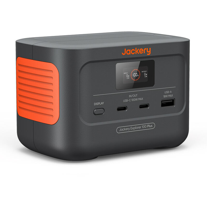 Jackery Explorer 100 Plus, 99 Wh Tragbare Powerstation mit LiFePO4 Akku mit 128 W Ausgang, handtellergroßer Back-up-Akku für Geschäftsreisen und