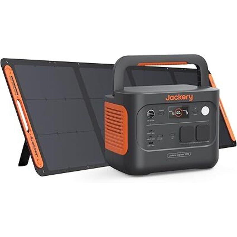 Jackery Powerstation 1000 v2 mit 200W Solarpanel, 1070Wh LiFePO4 Solargenerator, 1500W AC/100W USB-C Ausgang,1 Std. Schnellladung für Camping,