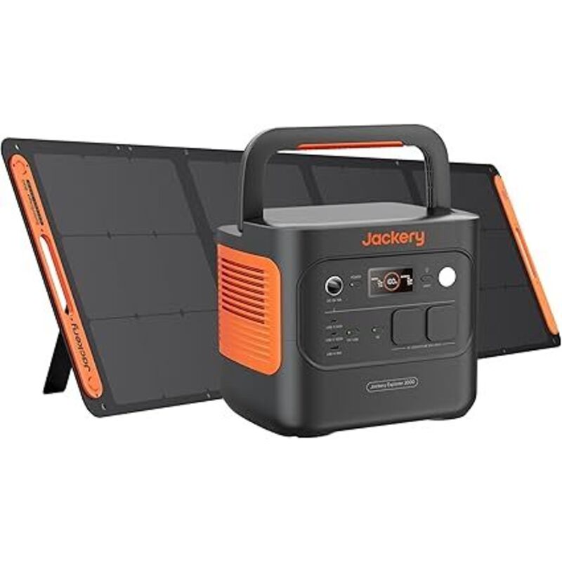 Jackery 2000 v2 Tragbare Powerstation mit 200W Solarpanel, 2042Wh Solargenerator mit 2200W Ausgang, LiFePO4 Batterie Schnellladung für Camping,