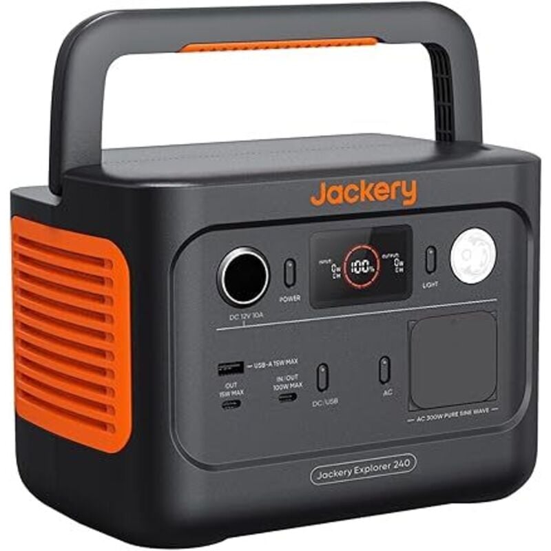 Jackery Explorer 240 v2 Tragbare Powerstation, 256Wh LiFePO4 Solargenerator mit 300W AC/100W USB-C Ausgang, Outdoor Generator für Camping, Reise,