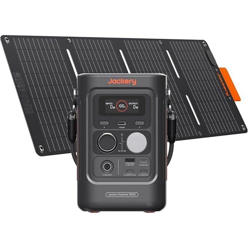 Jackery Explorer 300D Tragbare Powerstation mit 40W Solarpanel, 288Wh LFP-Batterie, 300W DC-Leistung, ultraleichter & kompakter Solargenerator für