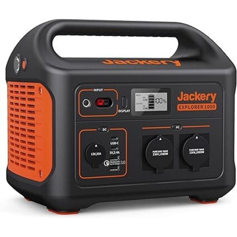 Jackery Explorer 1000, 1002Wh Tragbare Powerstation Mobiler Stromspeicher mit 230V/1000W (Spitze 2000 W) Steckdose, USB und QC, Mobile