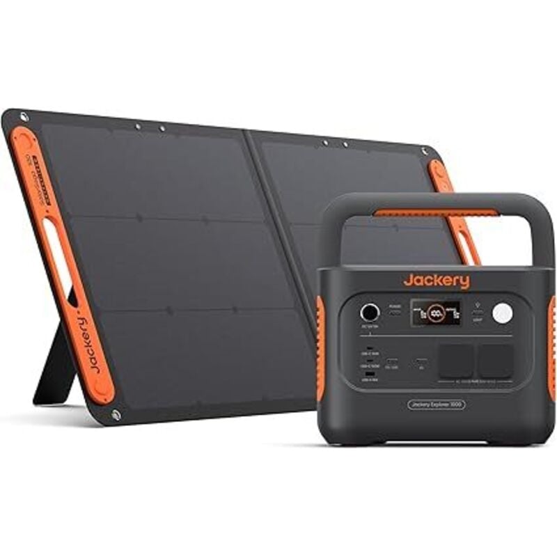 Jackery Solargenerator 1000 v2 mit 100W Solarpanel, 1070Wh LiFePO4 Tragbare Powerstation, 1500W AC/100W USB-C Ausgang, 1 Std. Schnellladung für