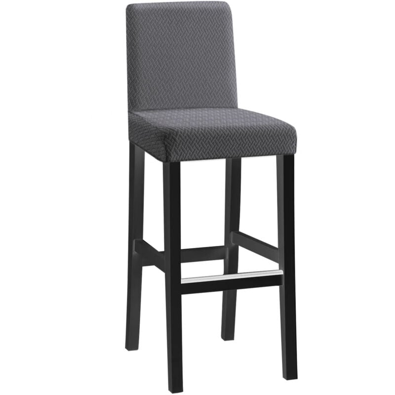 Jacquard-Stuhlhussen aus einem Stück, 4-teiliges Set mit Karomuster für kurze und lange Rückenlehne – Dunkelgrau für die Dekoration von Zuhause,