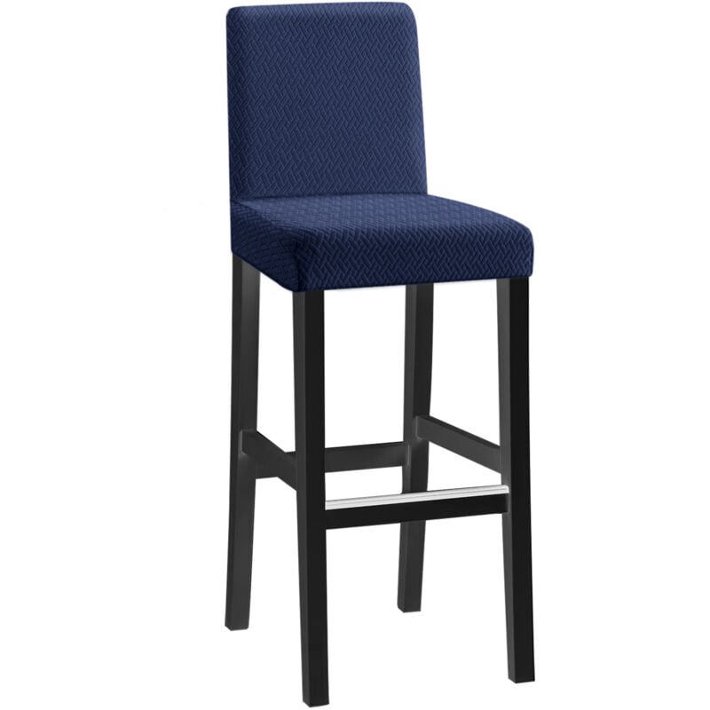 Jacquard-Stuhlhussen, einteilig, dehnbar, 4-teiliges Set mit Karomuster für kurze und lange Rückenlehne – Blau für die Dekoration von Zuhause,