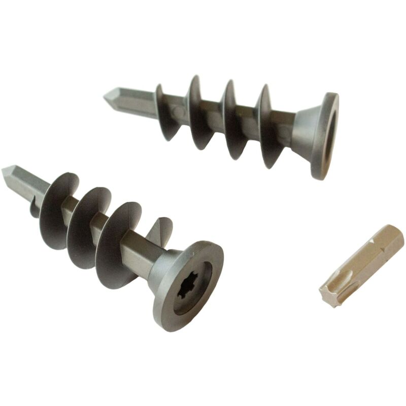 Noppenbahn Schrauben aus Kunststoff inkl. Akkuschrauber-Aufsatz 100 Stück Silber, zur Befestigung von Noppenbahnen / Noppenfolien