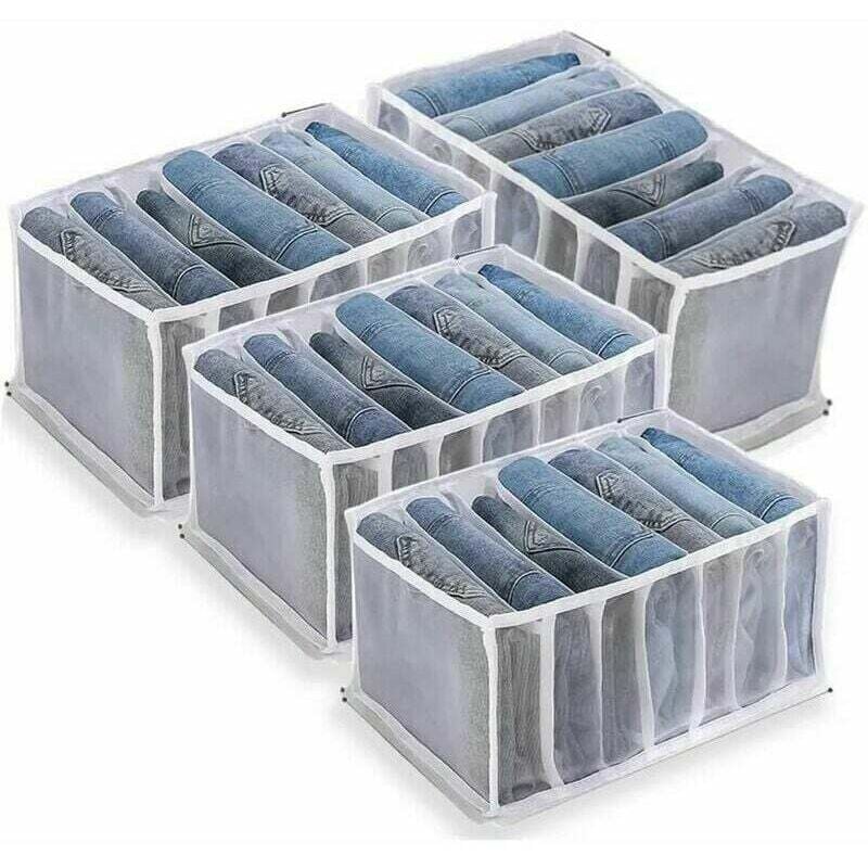 Fuhuida Trading - Jeans-Organizer, 4 Kleiderschrank-Organizer, Jeans-Organizer, Netz-Kleiderschublade für Hosen, Jeans, Pullover, T-Shirts, Hosen,