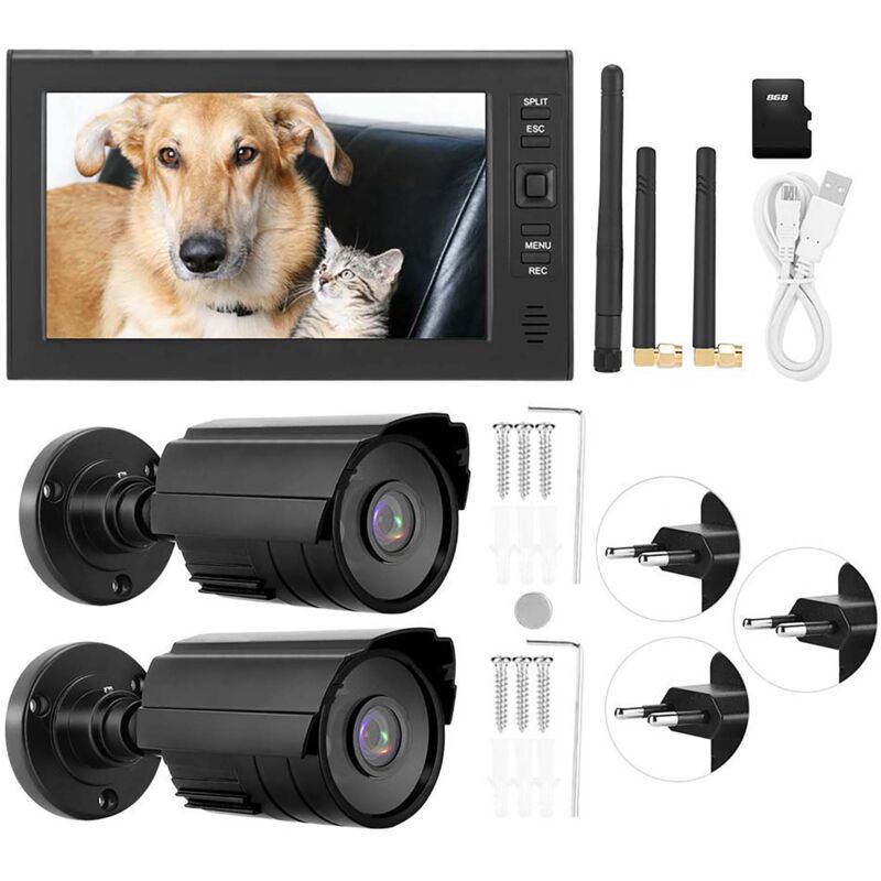 Jeffergarden 7 Zoll LCD Wireless 4CH Sicherheitsmonitorsystem Display + Kamera 2 Stück IR-Kameras Speicherkarte EU
