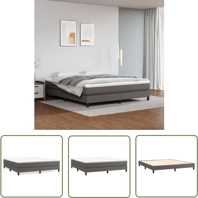 The Living Store Bettgestell Grau 160x200 cm Kunstleder - Bettes Gestell - Schlafzimmer Möbel - Kunstleder Bett - Doppelbett - Boxspring Bettensystem