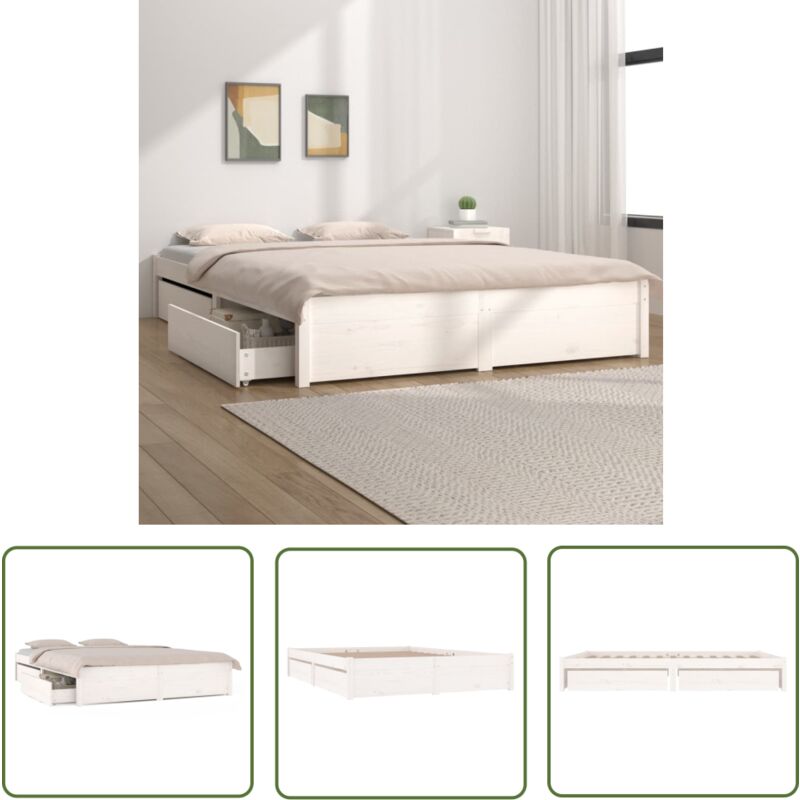 The Living Store Bett mit Schubladen Weiß 180x200 cm - Holzbetten - Doppelbett - Bettgestell - Weißes Bett - Boxspringbett