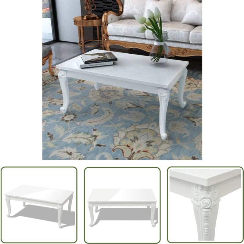 The Living Store Couchtisch 100x60x42 cm Hochglanz-Weiß - Couchtisch - Tisch - Wohnzimmertisch - Weißer Couchtisch - Moderner Couchtisch