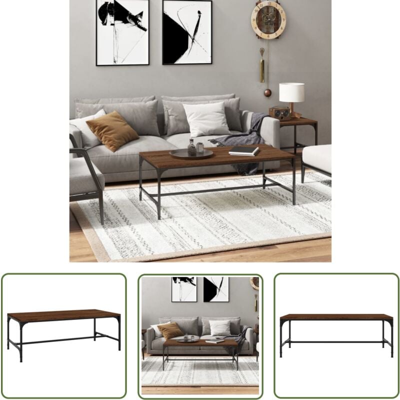 The Living Store Couchtisch Braun Eichen-Optik 100x50x35 cm Holzwerkstoff - Industrieller Couchtisch - Holzwerkstoff Couchtisch - Couchtisch Braun
