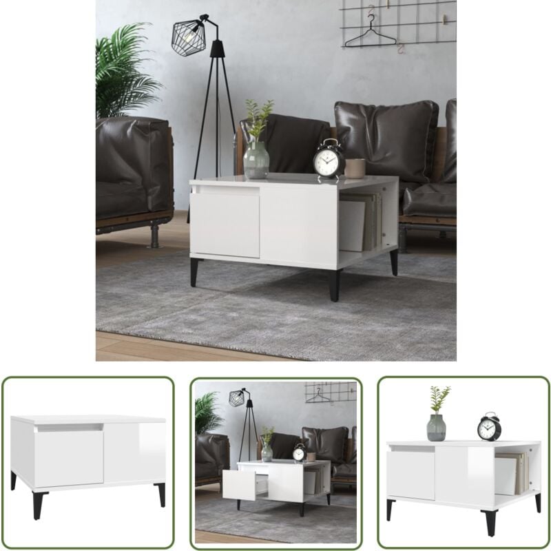 The Living Store Couchtisch Hochglanz-Weiß 55x55x36,5 cm Holzwerkstoff - Couchtisch - Wohnzimmerstil - Weißer Couchtisch - Holzwerkstoff Möbel