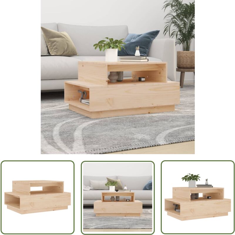 The Living Store Couchtisch 80x55x40,5 cm Massivholz Kiefer - Holz Couchtisch - Kiefernholz Couchtisch - Wohnzimmerstil - Rustikaler Stil