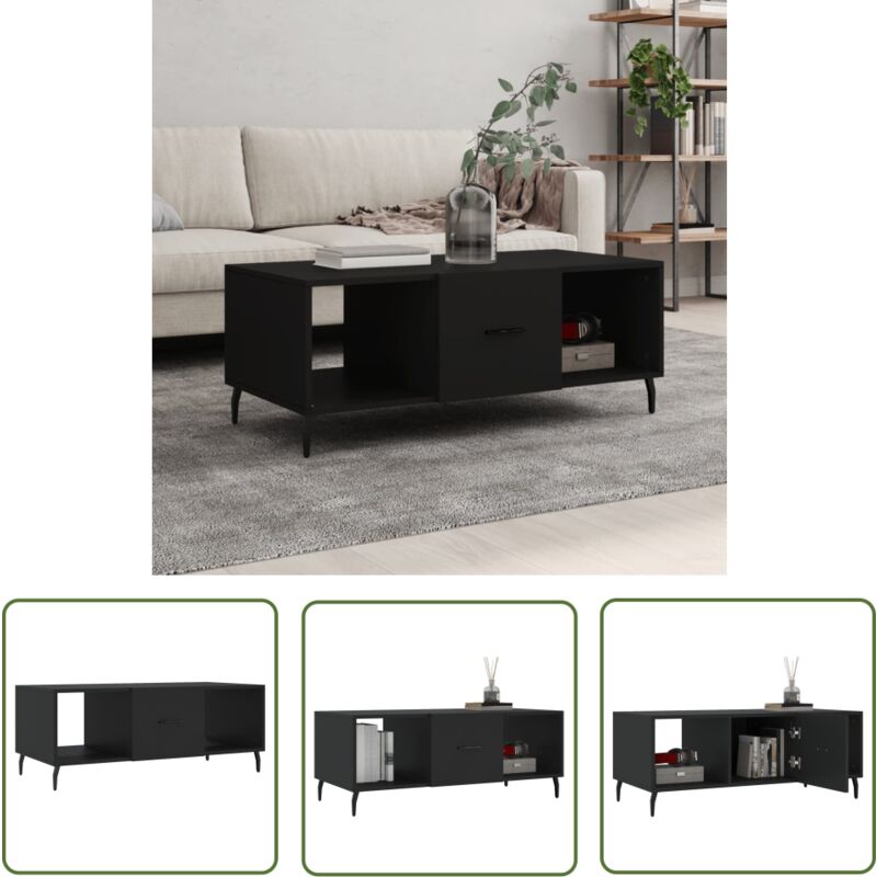 The Living Store Couchtisch Schwarz 102x50x40 cm Holzwerkstoff - Couchtisch - Wohnzimmertisch - Holzt Tisch - Schwarz - Stauraum