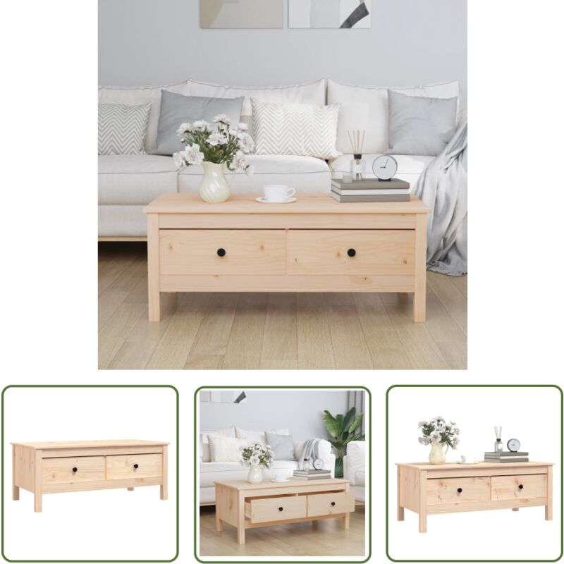 The Living Store Couchtisch 100x50x40 cm Massivholz Kiefer - Holz Couchtisch - Kiefernholz Couchtisch - Beistelltisch - Wohnzimmer Dekoration