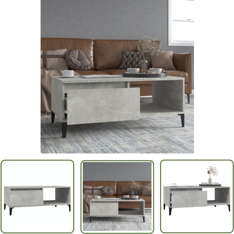 The Living Store Couchtisch Betongrau 90x50x36,5 cm Holzwerkstoff - Industrieller Couchtisch - Holzwerkstoff Couchtisch - Beistelltisch Grau