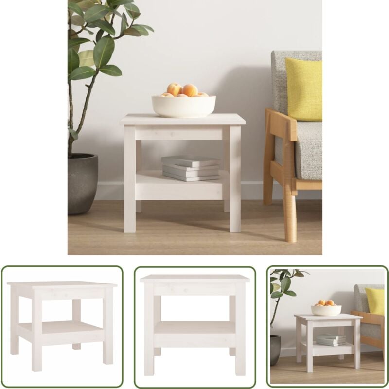 The Living Store Couchtisch Weiß 45x45x40 cm Massivholz Kiefer - Holz Couchtisch - Kiefernholz Couchtisch - Weißer Couchtisch - Beistelltisch - TV