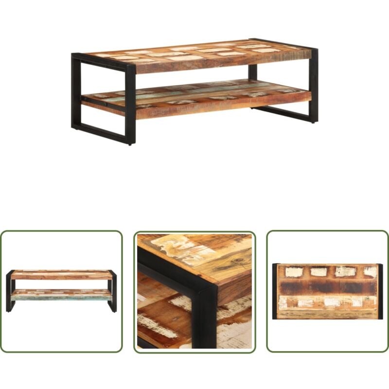 The Living Store Couchtisch 120x60x40 cm Altholz Massiv - Holz Couchtisch - Rustikal Couchtisch - Vintage Couchtisch - Beistelltisch - Altholz