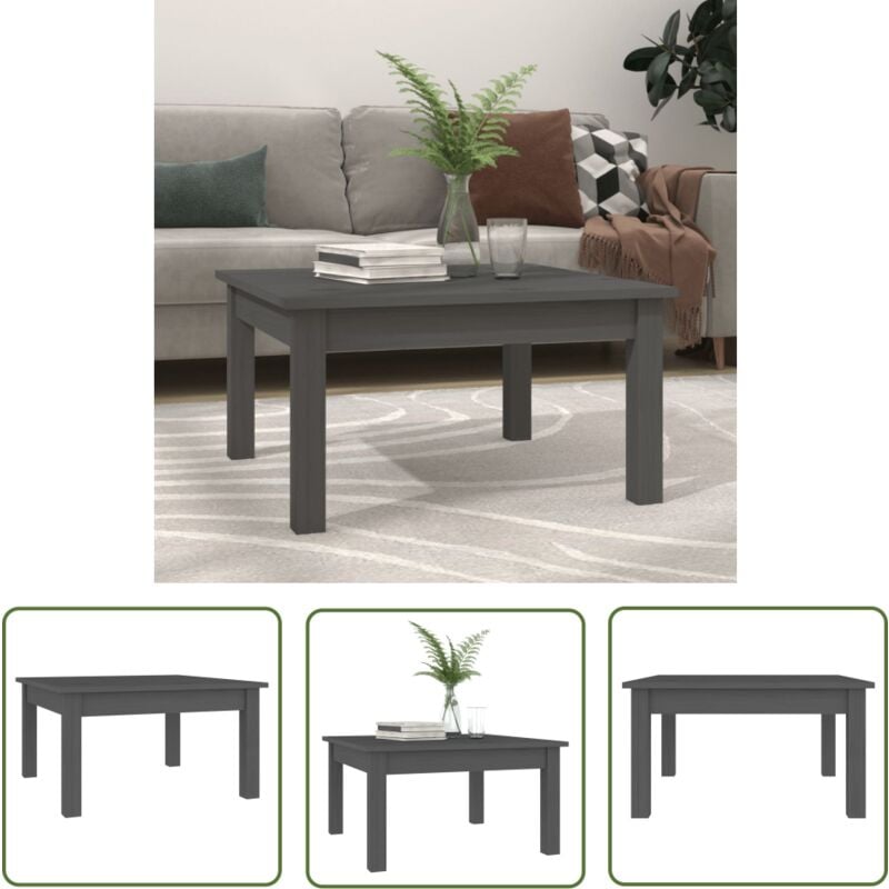 The Living Store Couchtisch Grau 55x55x30 cm Massivholz Kiefer - Holz Couchtisch - Kiefernholz Couchtisch - Grau Couchtisch - Beistelltisch