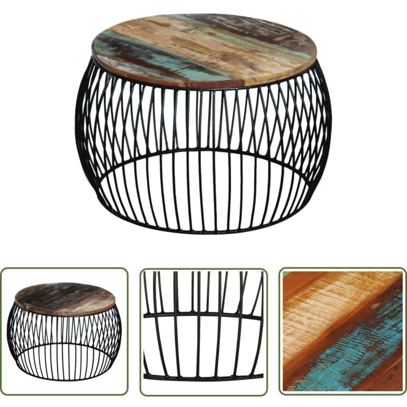 The Living Store Couchtisch Rund Altholz Massiv 68x37 cm - Vintage Couchtisch - Altholz Couchtisch - Wohnzimmerstil - Designer Couchtisch