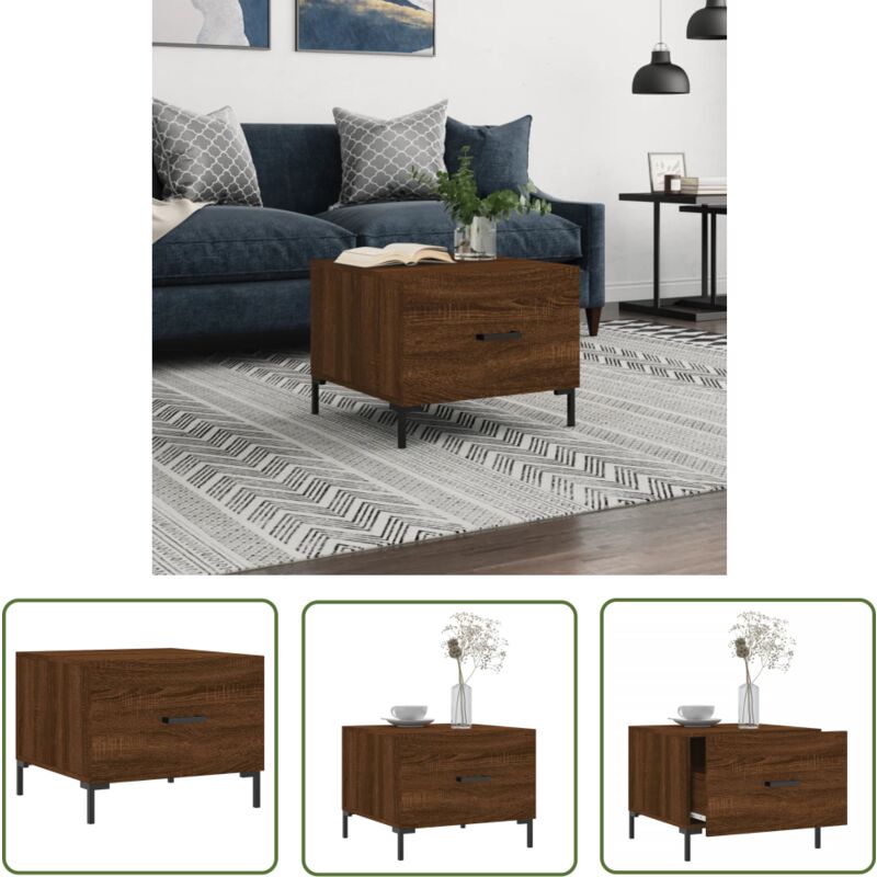 The Living Store Couchtisch Braun Eichen-Optik 50x50x40 cm Holzwerkstoff - Couchtisch - Wohnzimmerstil - Holzmöbel - Eiche Optik - Stauraum