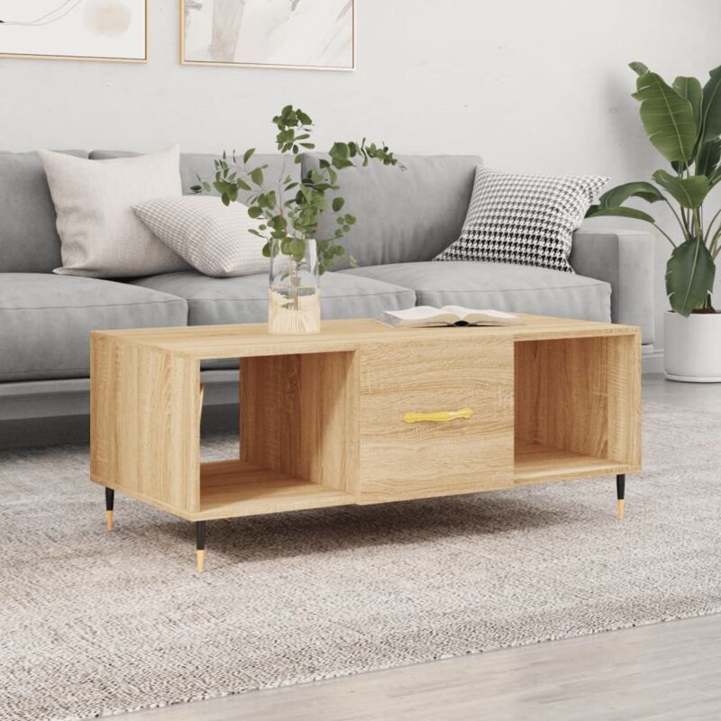 The Living Store Couchtisch Sonoma-Eiche 102x50x40 cm Holzwerkstoff - Couchtisch - Wohnzimmerstil - Holzwerkstoff - Esszimmertisch - Sideboard