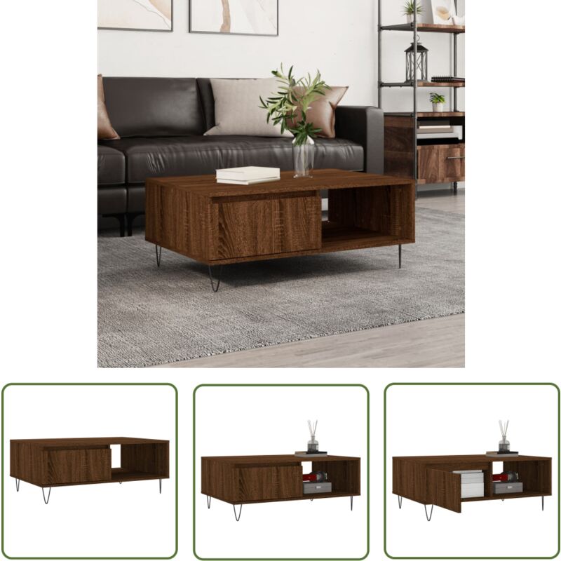 The Living Store Couchtisch Braun Eichen-Optik 90x60x35 cm Holzwerkstoff - Couchtisch - Wohnzimmerschreibtisch - Beistelltisch - Esszimmertisch