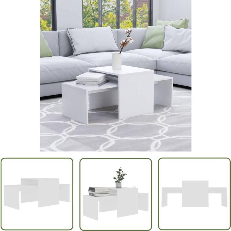 The Living Store Couchtisch-Set Weiß 100x48x40 cm Holzwerkstoff - Couchtisch - Set - Wohnzimmerstil - Holzwerkstoff - Weißer Couchtisch