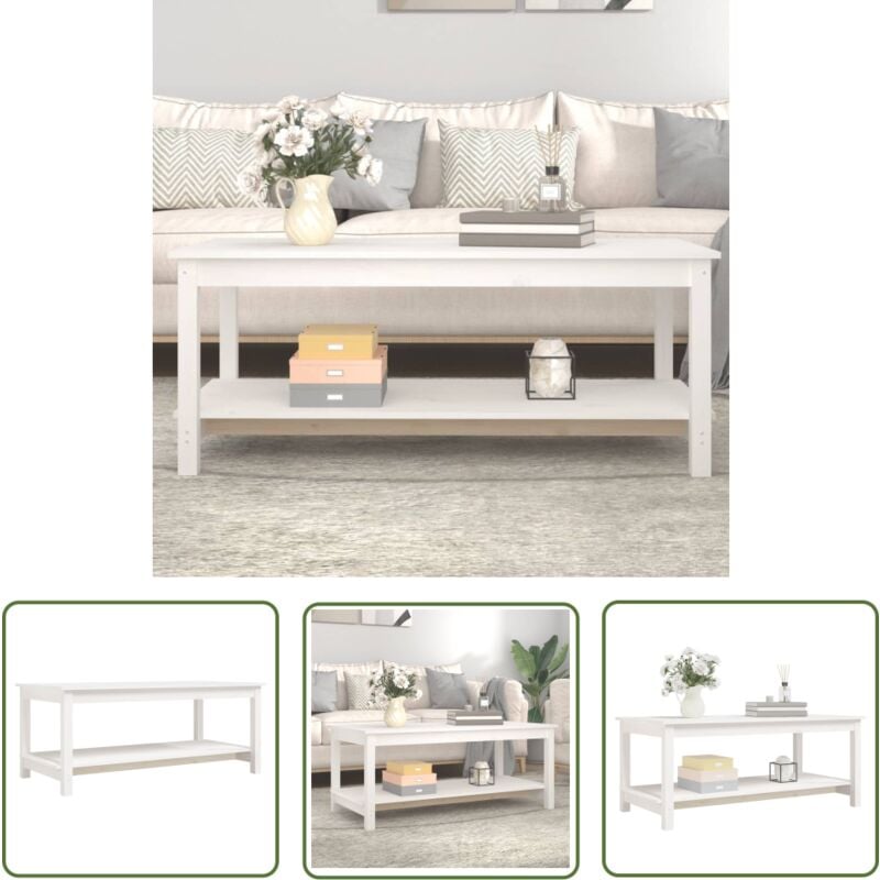 The Living Store Couchtisch Weiß 110x55x45 cm Massivholz Kiefer - Holz Couchtisch - Kiefernholz Couchtisch - Weißer Couchtisch - Beistelltisch