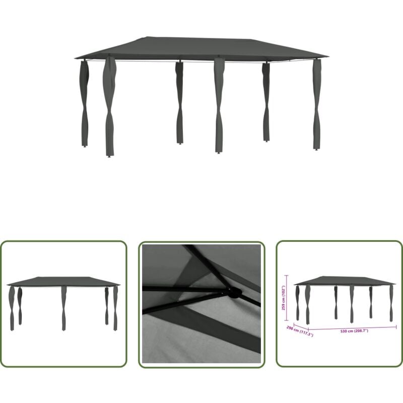 The Living Store Pavillon mit Pfostenverkleidung 2,98x5,3x2,59 m Grau 160 g/m² - Pavillon - Gartenpavillon - Partyzelt - Sonnenschutz - Außengarten