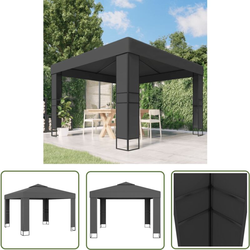 The Living Store Pavillon mit Doppeldach 3 x 3 m Anthrazit - Pavillon - Gartenzelt - Außenbereich - Grillparty - Feier
