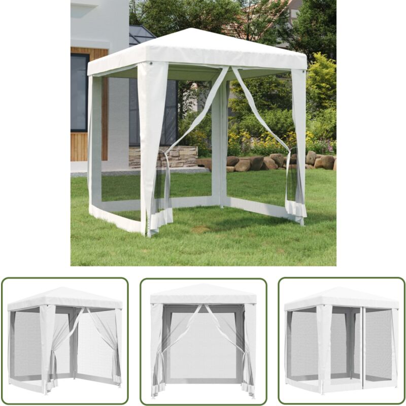 The Living Store Partyzelt mit 4 Netz-Seitenwänden 2 x 2 m Weiß - Partyzelt - Gartenzelt - Sonnenschutz - Insektenschutz - Outdoor Event