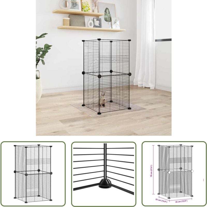 Jinlefu - The Living Store 8-tlg. Haustierkäfig Schwarz 35x35 cm Stahl - Haustierkäfig - Kaninchendrache - Hamstergehege - Vogelvoliere