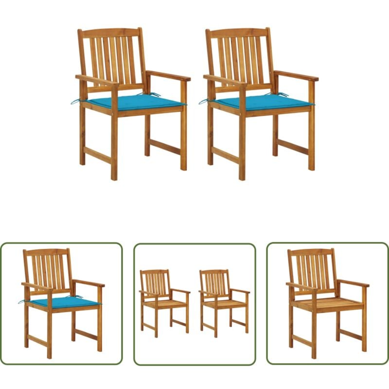 The Living Store Gartenstühle mit Kissen 2 Stk. Massivholz Akazie - Gartenstühle - Holz Gartenstühle - Akzientue Möbel - Outdoor Möbel - Balkonmöbel