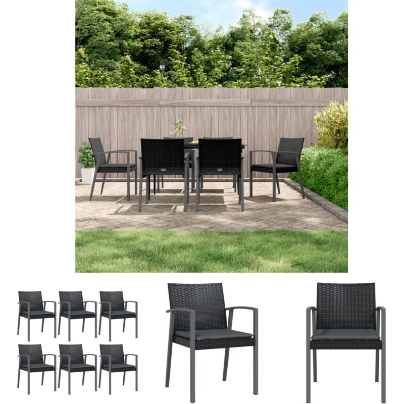 The Living Store Gartenstühle mit Kissen 6 Stk. Schwarz 56,5x57x83cm Poly Rattan - Gartenstühle