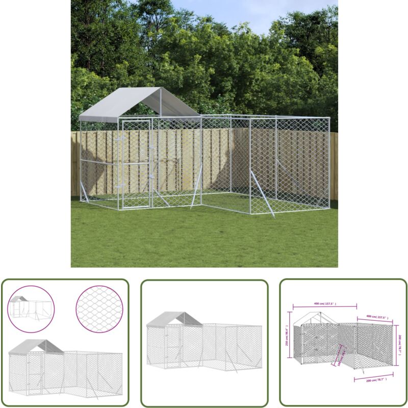 The Living Store Outdoor-Hundezwinger mit Dach Silbern 4x4x2,5m Verzinkter Stahl - Hundezwinger - Metallzwinger - Außenhundezwinger - Tierstall