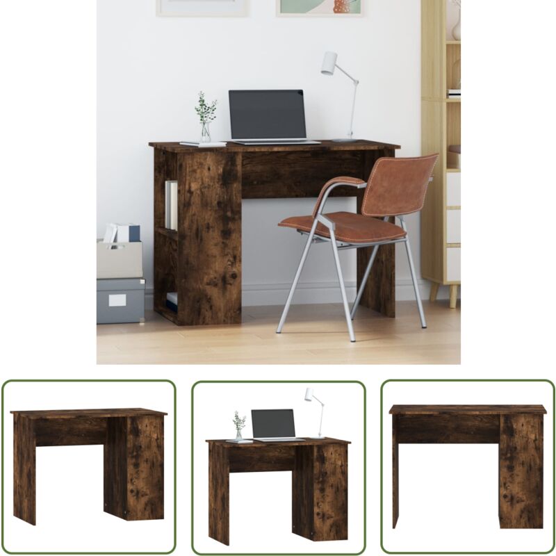 The Living Store Schreibtisch Räuchereiche 100x55x75 cm Holzwerkstoff - Schreibtisch - Bürotisch - Holzwerkstoff - Rauchereiche - Modern