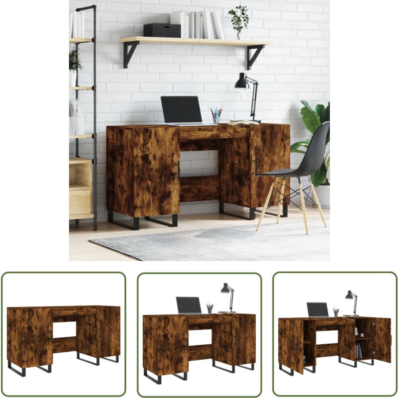 The Living Store Schreibtisch Räuchereiche 140x50x75 cm Holzwerkstoff - Bürotisch - Schreibtisch - Home Office - Arbeitsplatz - Holzwerkstoffmöbel