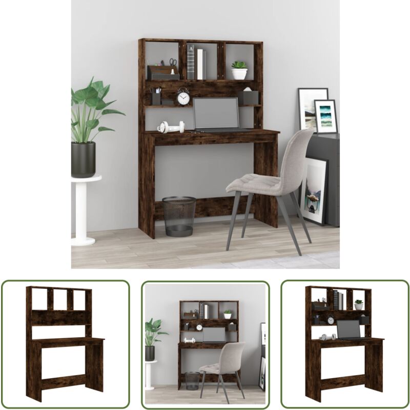 The Living Store Schreibtisch mit Regal Räuchereiche 102x45x148 cm Holzwerkstoff - Bürostuhl - Schreibtisch - Home Office - Arbeitsplatzgestaltung