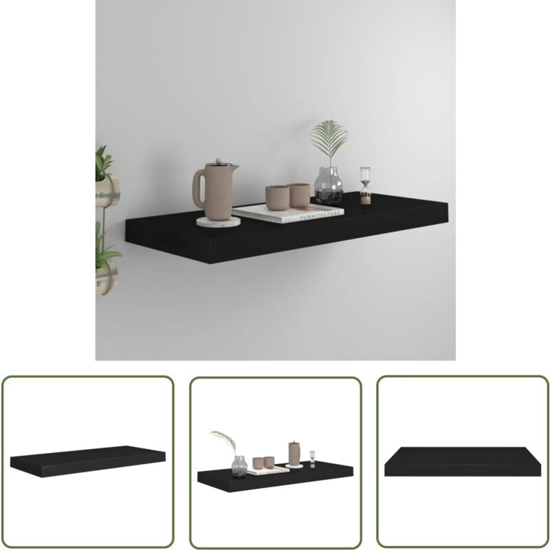 The Living Store Schwebendes Wandregal Schwarz 60x23,5x3,8 cm MDF - Schwebendes Regal - Wandregal - Schwarzes Regal - Minimalistisches Regal