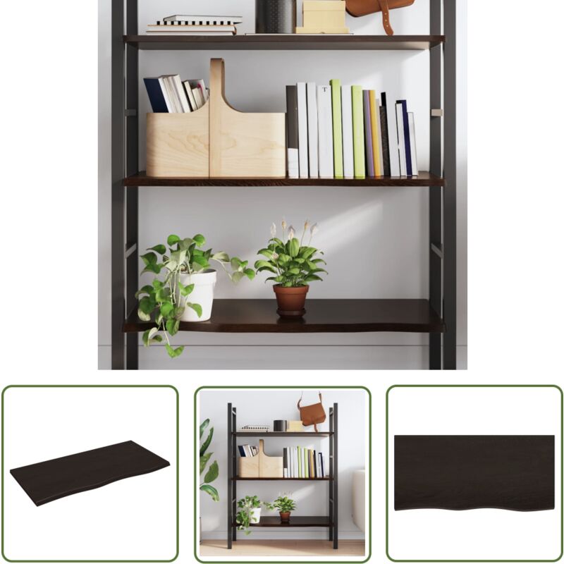 The Living Store Wandregal Dunkelbraun 100x50x2 cm Massivholz Eiche Behandelt - Wandregal - Eichendielen - Holzmöbel - Wohnraum Dekoration - Landhaus