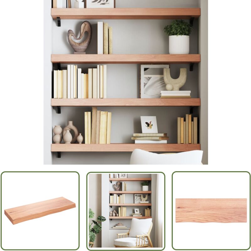 The Living Store Wandregal Hellbraun 80x30x(2-6) cm Massivholz Eiche Behandelt - Rustikales Wandregal - Eichendielen Regal - Helles Holzkasten Regal