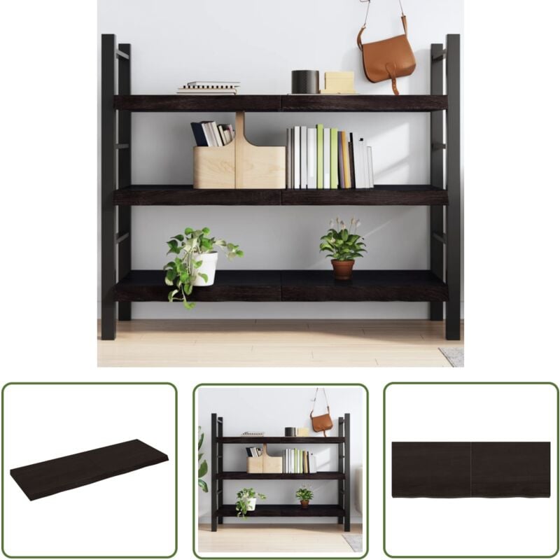 The Living Store Wandregal Dunkelbraun 140x50x(2-6)cm Massivholz Eiche Behandelt - Eichenholz Möbel - Wandregal - Rustikal - Holzmöbel - Wohnraum