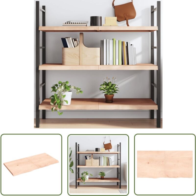 The Living Store Wandregal 120x60x(2-4) cm Massivholz Eiche Unbehandelt - Eichenholz Regal - Wandregal Massiv - Rustikal - Holzmöbel - Handgemacht